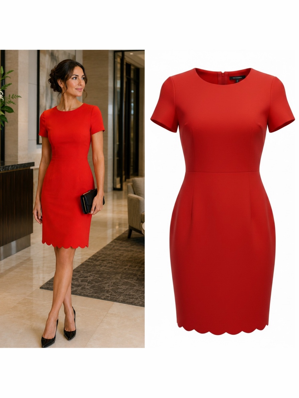 Christian Dior Red Sheath Dress Scalloped Hem 10 Wedding Cocktail Classic NWOT